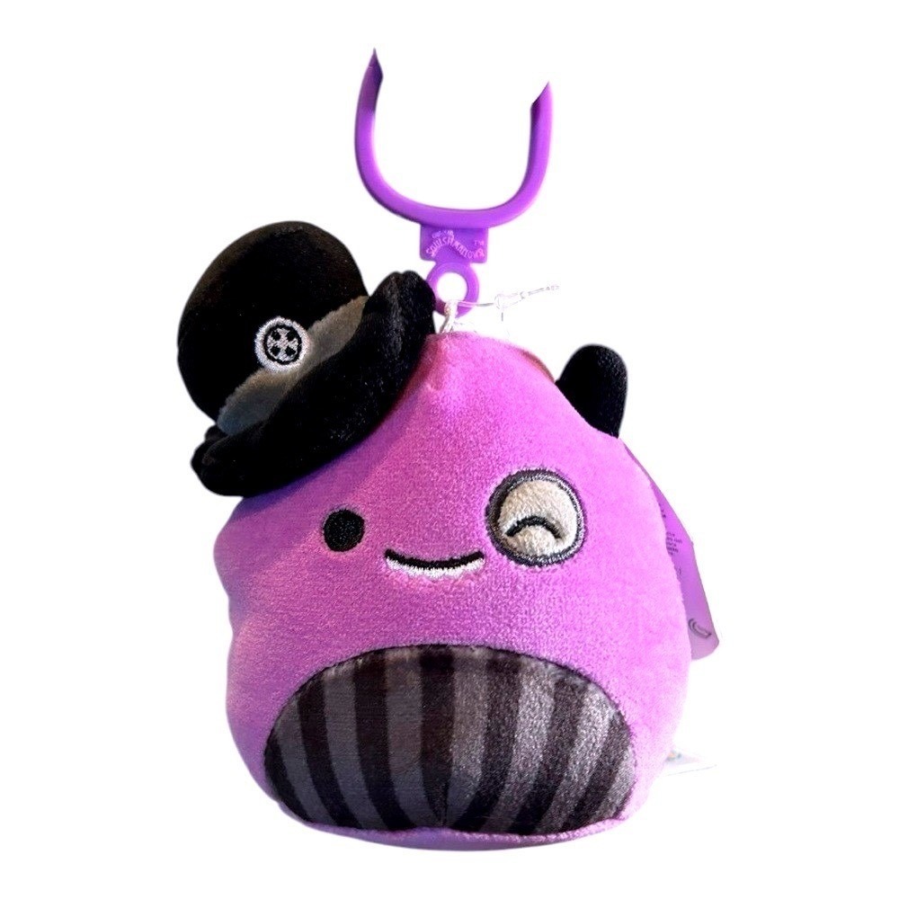 Squishmallows Earworm Clip 3.5" Halloween Purple Monster Top Hat NWT